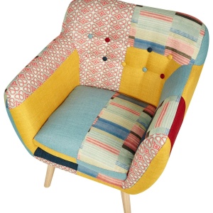Produs Resigilat Fotoliu Re-Bloom Melby, textil patchwork/placaj cauciuc, 68x59x77 cm, arcuri elicoidale, spuma, 150 kg, multicolor - Verificat A - Img 3