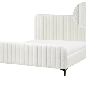 Produs Resigilat Pat matrimonial Re-Bloom Lunan, 160x200 cm, textil/metal/placaj, somiera 26 lamele arc, tablie 167x101 cm, 200 kg, alb - Verificat A