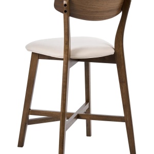 Produs Resigilat Set 2 scaune de bar Re-Bloom Yuma, lemn cauciuc/MDF/textil, 50x54x93 cm, spuma, 110 kg, alb/maro inchis - Verificat A - Img 5