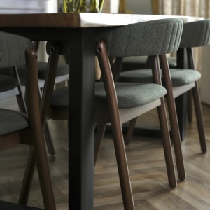 Produs Resigilat Set 2 scaune de bucatarie Re-Bloom Mylo, textil/MDF, 58x56x77 cm, spuma, 120 kg, maro inchis/verde - Verificat A - Img 5