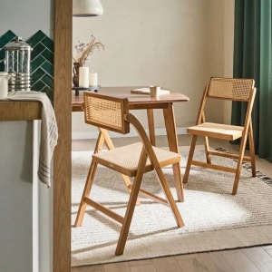 Produs Resigilat Set 2 scaune de masa pliabile Re-Bloom Modane, bambus/ratan PE, 45x54x83 cm, 150 kg, bej/maro - Verificat A - Img 2