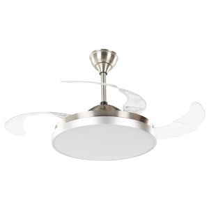 Produs Resigilat Ventilator de tavan cu lumina Re-Bloom Ibar, fier/acrilic, 50x50x55 cm, LED SMD 2835 2880lm 3 temp culoare, 3 viteze, telecomanda, IP20, alb/transparent/argintiu - Verificat A