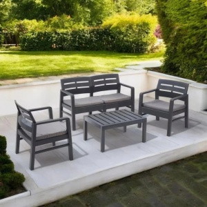 Progarden set mobilier gradina Java 4 piese, polipropilena, canapea 2L 121x58x74 cm + 2 scaune 63x58x74 cm + masa 74x55x38 cm, perne incluse, antracit - Verificat A · Re-Bloom - Img 2