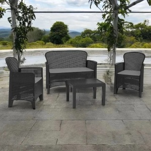 Progarden set mobilier gradina Jungle 4 piese, polipropilena, canapea 2L 113x57x57.5 cm + 2 scaune 59x57x85.5 cm + masa 59x46x40 cm, perne incluse, antracit - Verificat A · Re-Bloom - Img 3