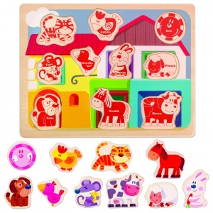 Puzzle lemn RS Toys cu animale domestice in relief - Img 2