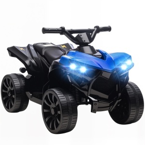 Quad electric pentru copii ATV, metal/PP, 70x42x45 cm, baterie 6V 4.5Ah, viteza 1.5-3km/h, faruri LED, muzica, incarcare 8-12h/autonomie 40min, capacitate 25kg, varsta 18-56 luni, albastru/negru - Verificat A · Re-Bloom