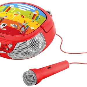 Radio CD pentru copii GoGEN DECKO B, 2 x 0,8 W, Bluetooth, karaoke, microfon, MP 3, USB, AUX in, rosu - Img 1