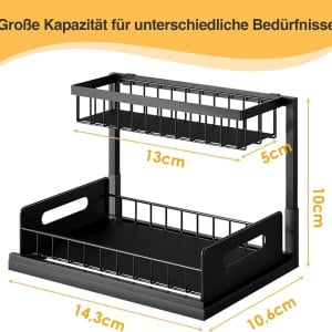 Raft cu 2 etaje pentru condimente Rorence, otel, negru, 14,3 x 10,6 x 10 cm