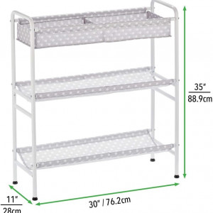 Raft cu 3 nivele pentru jucarii mDesign, metal/textil, alb/gri, 76,2 x 27,9 x 88,9 cm - Img 3