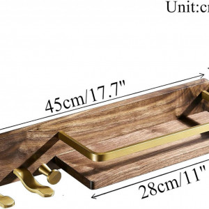 Raft de baie cu suport pentru uscatorul de par Kelelife, lemn/metal, maro/auriu, 45 x 8 x 11,5 cm - Img 2
