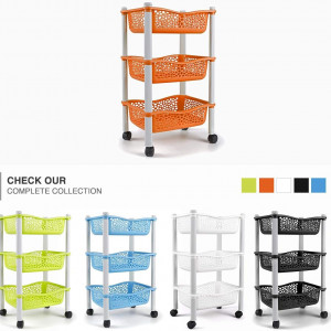 Raft de depozitare cu 3 nivele si roti Maxi Nature, portocaliu/alb, plastic, 68 x 40  X 30 cm