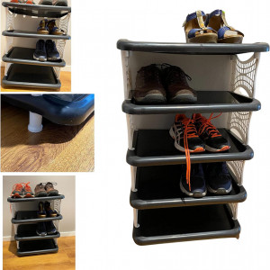 Raft de pantofi cu 5 nivele Magazin IKLOB®, plastic, alb/negru, 80 x 48 x 31,5 cm - Img 3