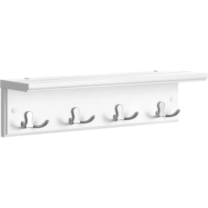 Raft pentru haine de perete, cu 4 carlige metalice duble, panou MDF, pentru dormitor, hol, baie, bucatarie, camera de zi, alb, Resigilat, Grad A