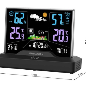 RESIGILAT - Statie meteo interior-exterior GoGEN ME2000, prognoza animata, LCD color, senzor temperatura, negru - Img 3