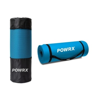 Saltea pentru antrenament si husa de protectie, pentru yoga, fitness, aerobic, pilates, exercitii la sol, POWRX, Antiderapant, 183x60 cm, Albastru, Resigilat, Grad A - Img 2