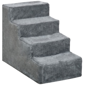 Scara portabila caini 4 trepte, material catifelat detasabil, PAL, 60x35x44cm, Gri deschis - Verificat A · Re-Bloom