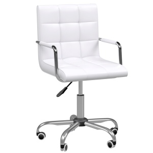 Scaun birou alb captusit, reglabil pe inaltime, roti antiderapante, piele PU, fier zincat, 52.5x54x84-99cm - Verificat A · Re-Bloom