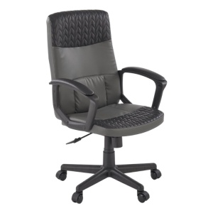 Scaun birou HM Bjorn, piele ecologica, mecanism balans, suport lombar, cotiere tapitate, sarcina maxima 90 kg, gri/negru - Img 1