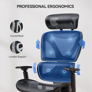 Scaun de birou ergonomic NOBLEWELL, plasa respirabila/burete, negru, 45.72 x 72.39 x 115 cm - Img 8