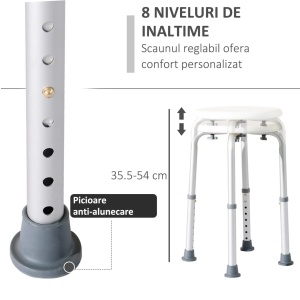 Scaun de dus reglabil, pentru varstnici/persoane cu dizabilitati, aliaj de aluminiu/plastic, alb, 32,5 x 32,5 x 35,5-54 cm, Resigilat, Grad A - Img 4