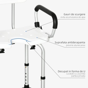 Scaun de dus reglabil Re-Bloom, aliaj aluminiu/HDPE, 54x52x70-82 cm, sezut reglabil 38.5-50.5 cm, brate captusite, 136 kg, alb/argintiu/negru - Verificat A · Re-Bloom - Img 5