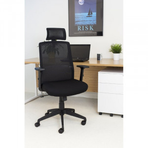 Scaun ergonomic de birou din plasă, negru, 64cm L x 64cm D - Img 5