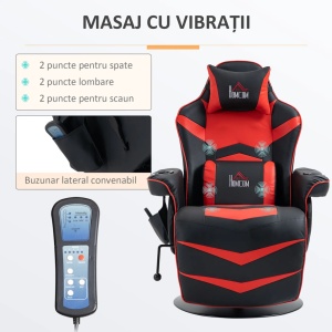 Scaun gaming cu masaj 6 puncte 78x80x111.5 cm, inclinare 150°, suport picioare, piele ecologica, baza otel 360°, negru si rosu - Verificat A · Re-Bloom - Img 4