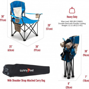 Scaun pliabil pentru camping Sunnyfeel, metal/tesatura oxford, albastru, 97 x 63 x 97 cm - Img 5
