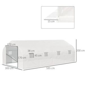 Sera tunel pentru gradina 6x3x2m, otel galvanizat Ø18mm/PE 140g/m², 8 ferestre 45x38cm, usa rulanta, alb - Verificat A · Re-Bloom - Img 3