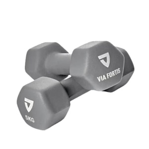 Set 2 gantere VIA FORTIS, 2x5 Kg, premium, din fonta cu invelis din neopren, Resigilat, Grad A