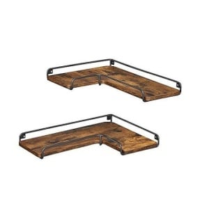 Set 2 rafturi de perete Niolon, lemn/metal, maro rustic/negru, 40 x 29 x 14 cm