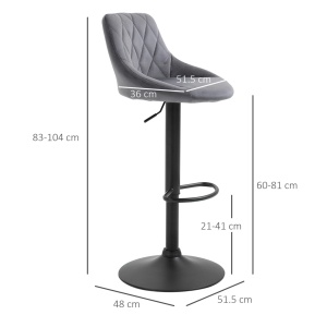 Set 2 scaune de bar tapitate, poliester/metal, gri inchis/negru, 51.5 x 48 x 83-104 cm, Resigilat, Grad A - Img 3