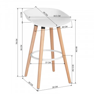 Set 2 scaune de bar Tata, lemn masiv/metal/acril, natur/alb, 44 x 44,5 x 78 cm