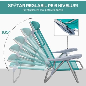 Set 2 scaune de camping pliabile cu tetiera si spatar reglabil in 6 pozitii, aluminiu/plasa transpirabila/spuma, 62x65x80 cm pliat 72x65x17 cm, sezut 47x39x20 cm, tetiera 25x13x5 cm, capacitate 120kg, albastru/gri - Verificat A · Re-Bloom - Img 5