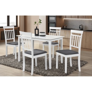 Set 2 scaune dining / bucatarie Drimus Hudson, lemn masiv, tapiterie stofa,100 kg, 94x50x42 cm, alb/gri - Img 4