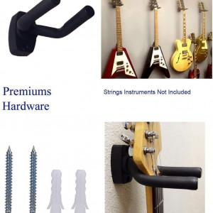 Set 2 suporturi de perete pentru chitara Lenxnmy, plastic, negru, 13 x 6.5 x 3.5 cm
