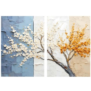 Set 2 tablouri decorative canvas model copac inflorit, 2x80x120 cm, panza/lemn, multicolor - Verificat A · Re-Bloom