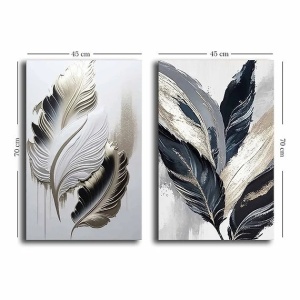 Set 2 tablouri decorative canvas model frunze 45x70 cm, panza/lemn, stil natural modern, multicolor - Verificat A · Re-Bloom - Img 4