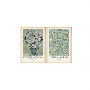 Set 2 tablouri decorative Re-Bloom, lemn masiv/MDF, verde/alb/natur, 50 x 70 cm