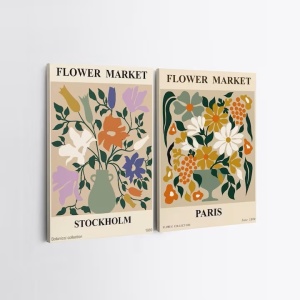 Set 2 tablouri decorative Re-Bloom, model floral, lemn/panza, multicolor, 50 x 70 cm - Img 3