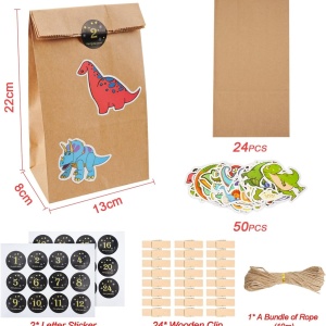 Set 24 pungi cu stickere, cleme si ata Thexiu, hartie/lemn, multicolor, 13 x 8 x 22 cm