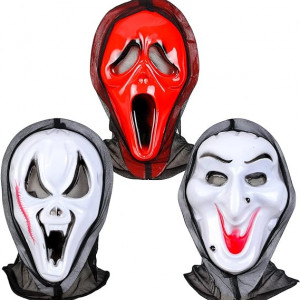 Set 2 masti de Halloween Qpout,PVC, alb/rosu, 34x8 cm