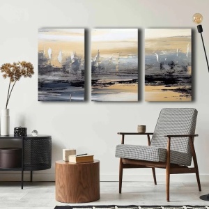 Set 3 tablouri decorative canvas triptic, 3x45x70 cm, dimensiune totala 145x70 cm, panza 100% 2.8mm, cadru lemn pin 100%, multicolor - Verificat A · Re-Bloom - Img 4