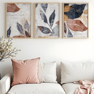 Set 3 tablouri decorative cu rama, 3x50x70 cm, MDF 3mm, cadru lemn masiv 2.5 cm, multicolor - Verificat A · Re-Bloom