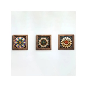Set 3 tablouri decorative inramate MDF 16x16x2 cm, imprimare UV, cadru molid 100%, multicolor - Verificat A · Re-Bloom - Img 1