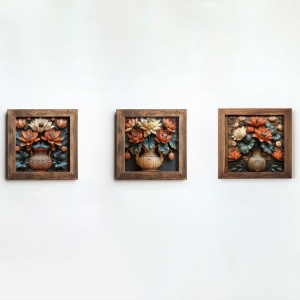 Set 3 tablouri decorative model floral, MDF/lemn, 16x16 cm, multicolor - Verificat A · Re-Bloom