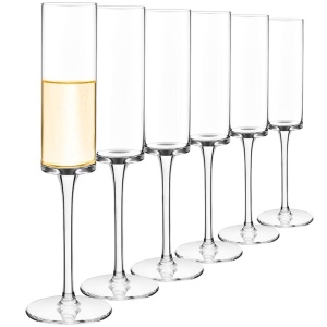 Set 6 pahare sampanie, model drept, sticla, 200 ml, 4,5 x 24,5 cm, transparent, Resigilat, Grad A