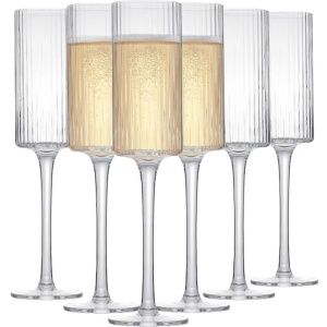 Set 6 pahare sampanie, model striat, 180 ml, sticla, transparent, Resigilat, Grad A