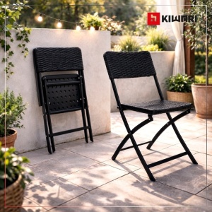 Set 7 x 2 scaune gradina pliabile Kiwari 44.5x57x80.5 cm, cadru metalic, 120 kg, terasa/balcon/camping, negru - Img 5