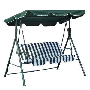 Set 8 leagane balansoar gradina Kiwari Swing 3 locuri, 172x112x153 cm, 240 kg, perne detasabile, terasa/gradina, alb/verde
